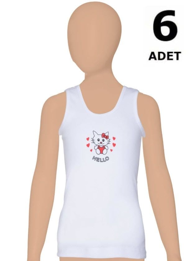 Gümüş Kız Çocuk Ribana Geniş Askı Baskılı Atlet 6'lı 3026