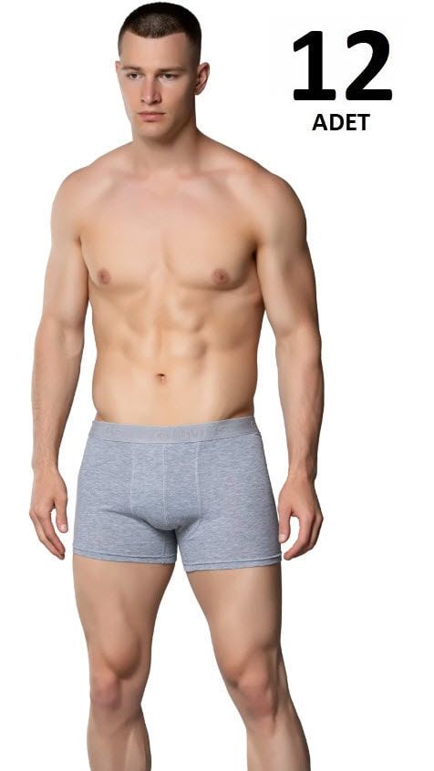 Tutku 0114 Erkek Likralı Elastan Boxer 12'li Siyah/Beyaz/Gri GRİ - M