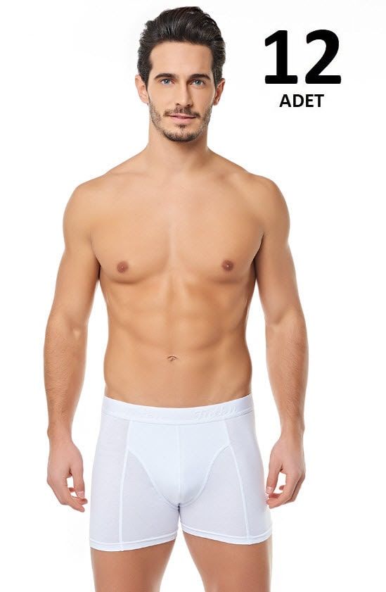 Tutku 0114 Erkek Likralı Elastan Boxer 12'li Siyah/Beyaz/Gri BEYAZ - L