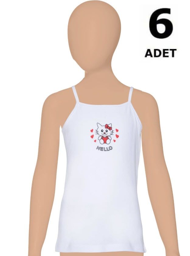 Gümüş Kız Çocuk Ribana İp Askılı Baskılı Atlet 6'lı 3028