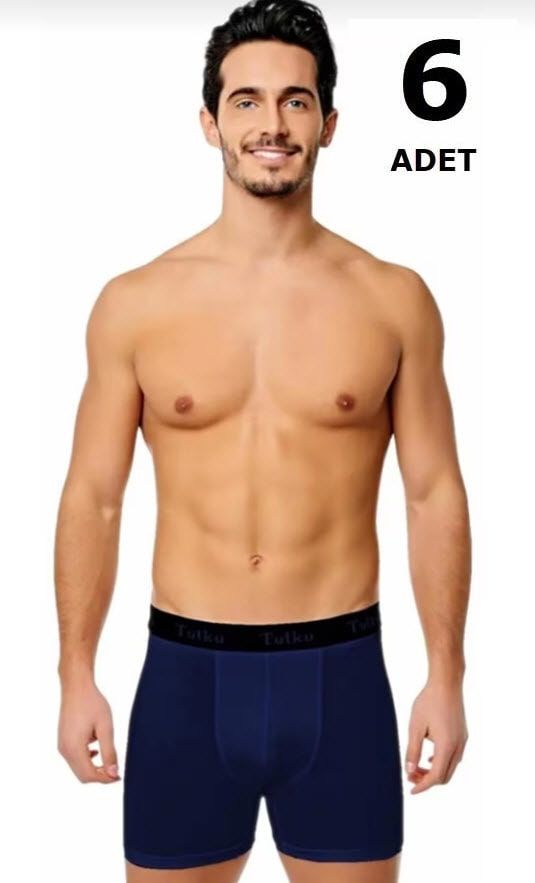 Tutku 0400 Elastan Spor Boxer  6'lı Siyah/Lacivert/Gri