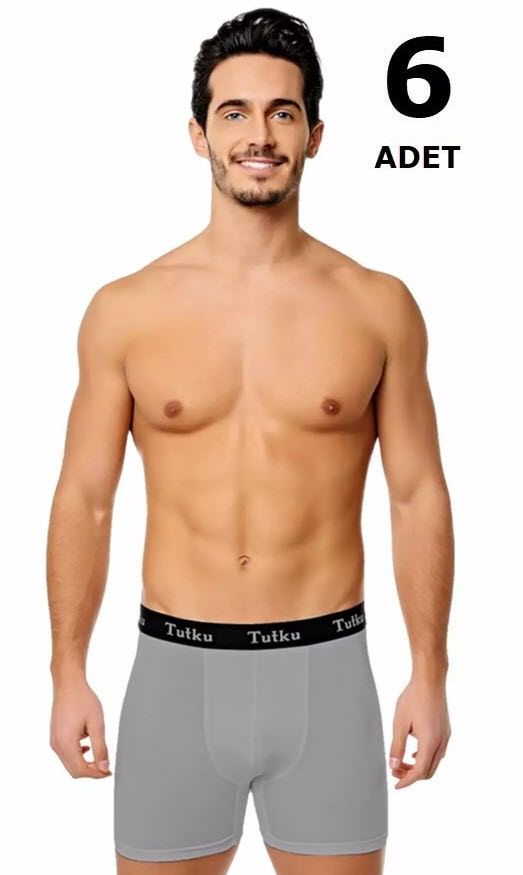 Tutku 0400 Elastan Spor Boxer  6'lı Siyah/Lacivert/Gri