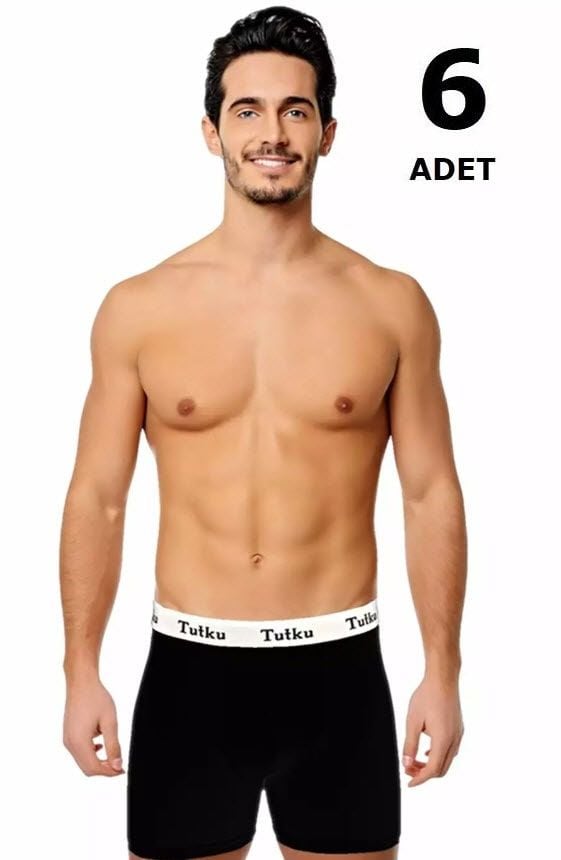 Tutku 0400 Elastan Spor Boxer  6'lı Siyah/Lacivert/Gri