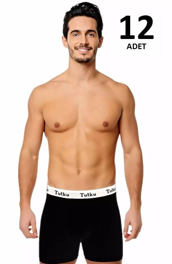 Tutku 0400 Elastan Spor Boxer  12'li Siyah/Lacivert/Gri SİYAH - M
