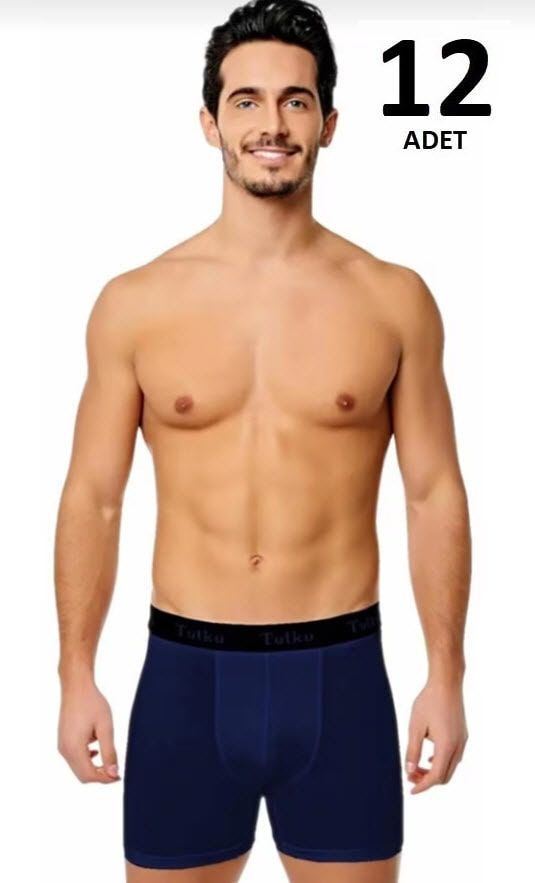 Tutku 0400 Elastan Spor Boxer  12'li Siyah/Lacivert/Gri LACİVERT - L