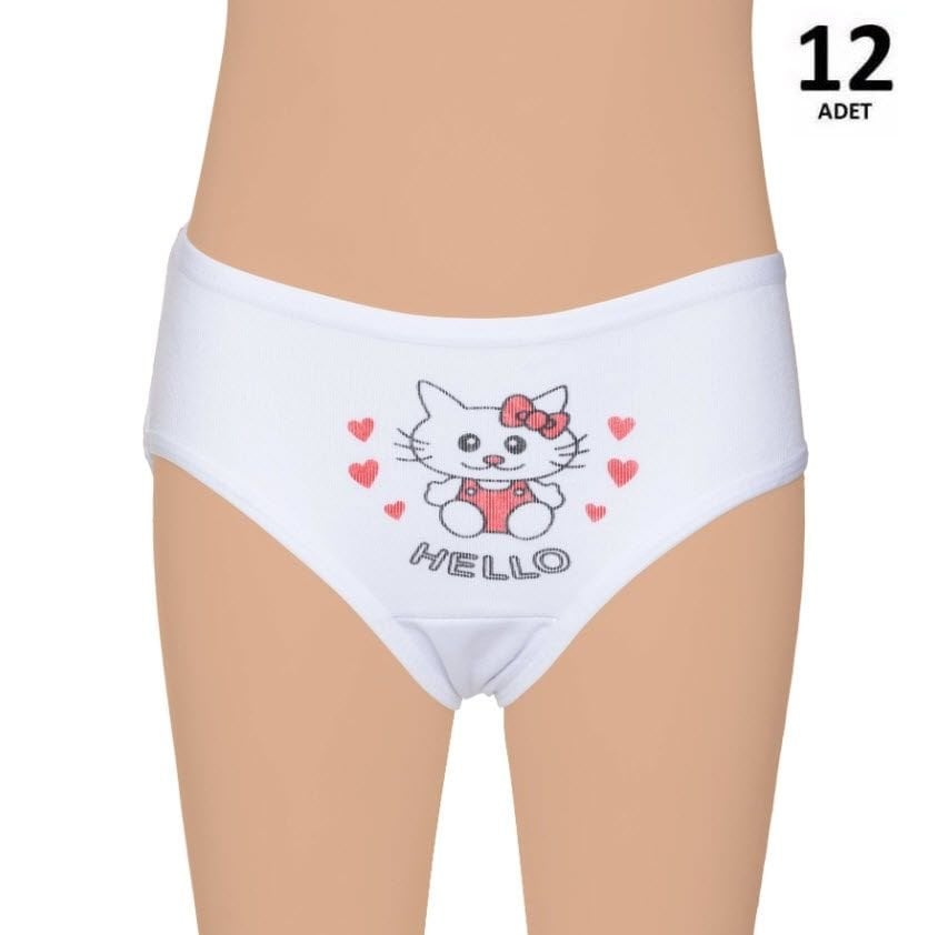 Gümüş Kız Çocuk Ribana Hello Baskılı Slip Külot 12' li 3036