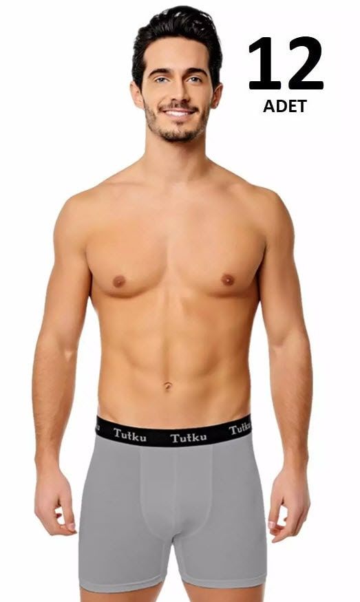 Tutku 0400 Elastan Spor Boxer  12'li Siyah/Lacivert/Gri GRİ - XL