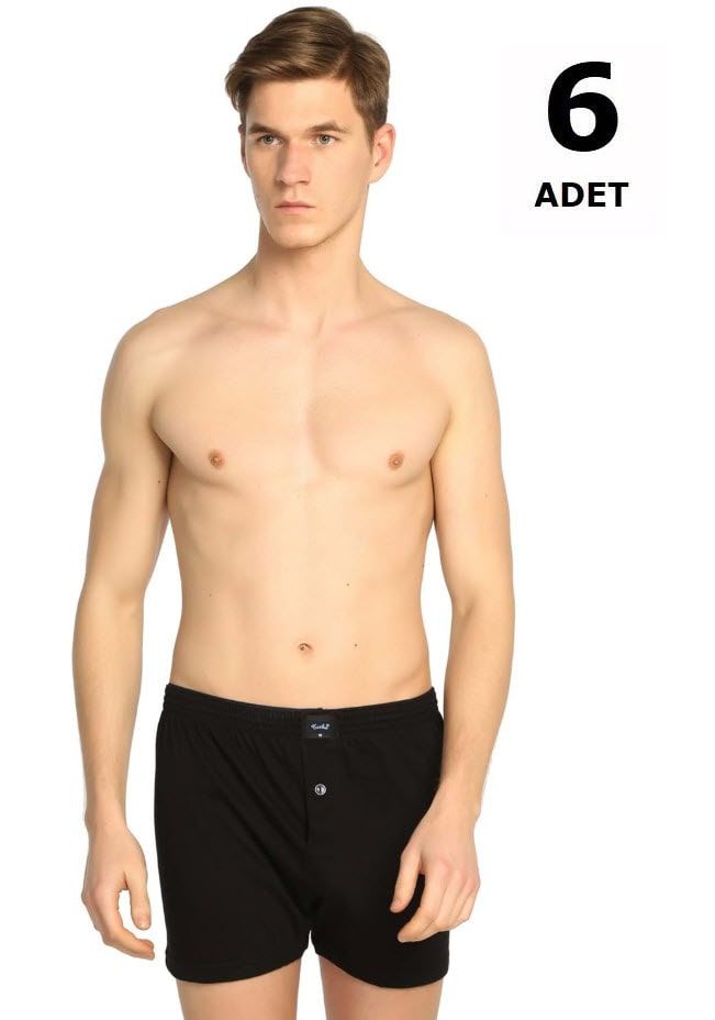 Tutku 0117 Erkek Havlu Bel Penye Düz Boxer 6'lı SİYAH - S