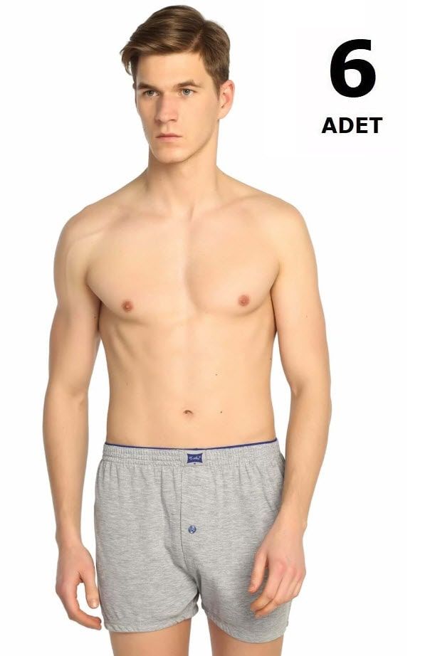 Tutku 0117 Erkek Havlu Bel Penye Düz Boxer 6'lı GRİ - S