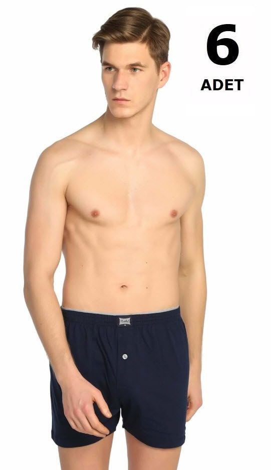 Tutku 0117 Erkek Havlu Bel Penye Düz Boxer 6'lı LACİVERT - M