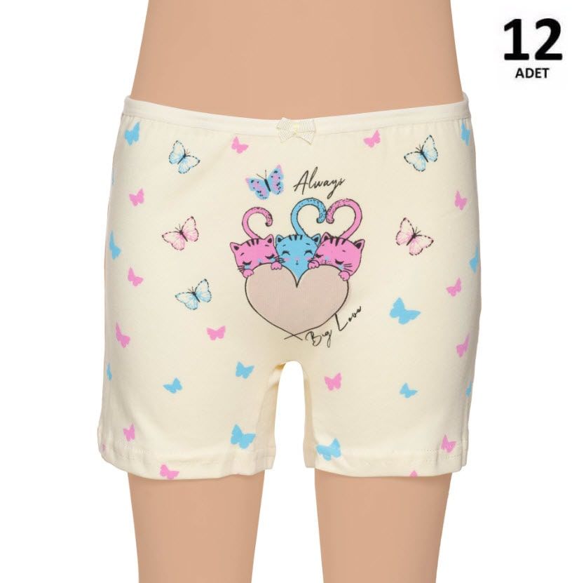 Gümüş Kız Çocuk Likralı Baskılı Boxer 12'li 3069