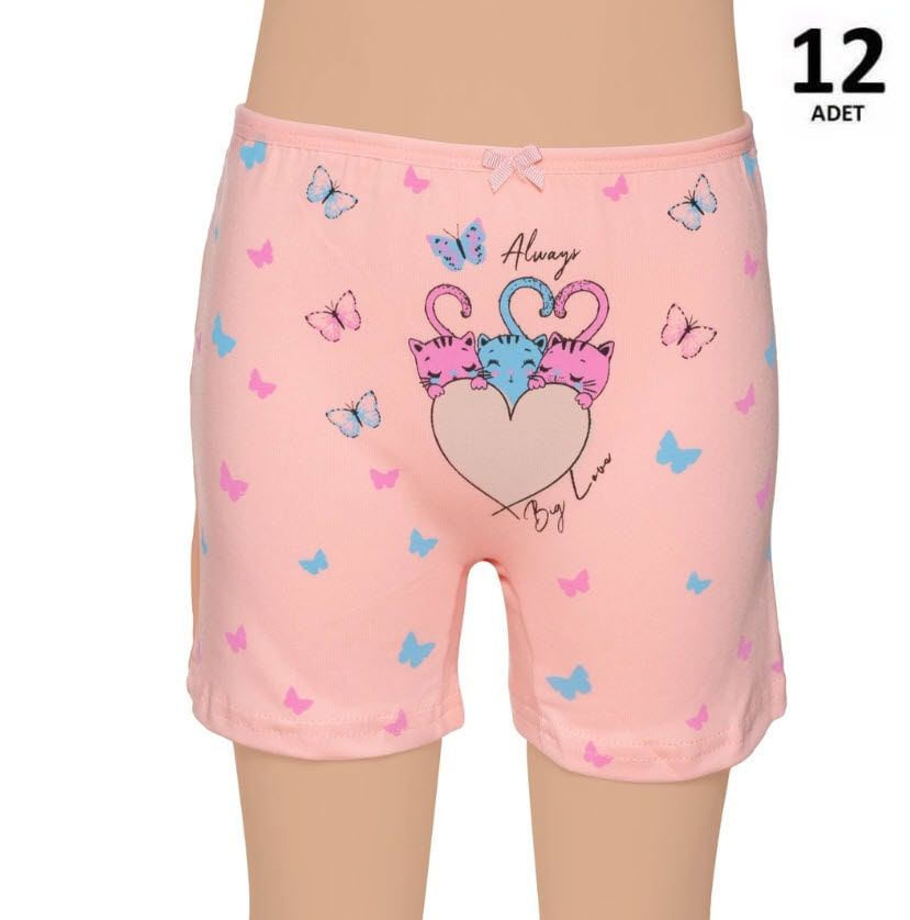 Gümüş Kız Çocuk Likralı Baskılı Boxer 12'li 3069