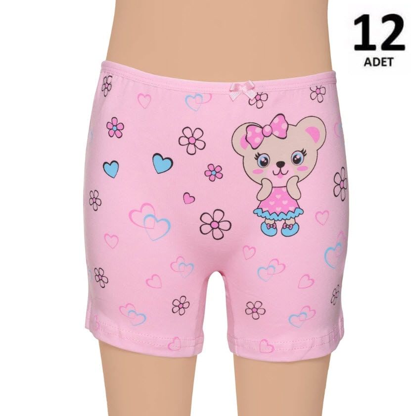Gümüş Kız Çocuk Likralı Baskılı Boxer 12'li 3069