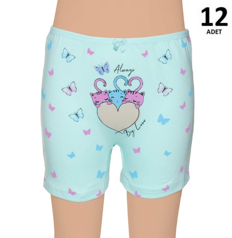 Gümüş Kız Çocuk Likralı Baskılı Boxer 12'li 3069
