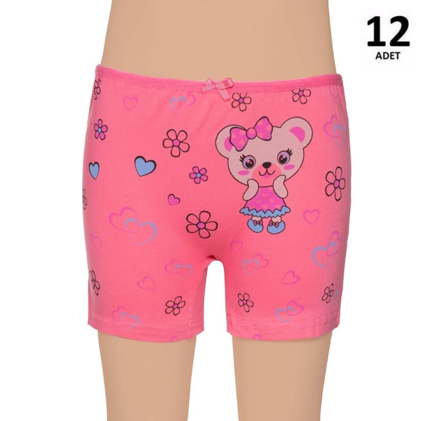Gümüş Kız Çocuk Likralı Baskılı Boxer 12'li 3069