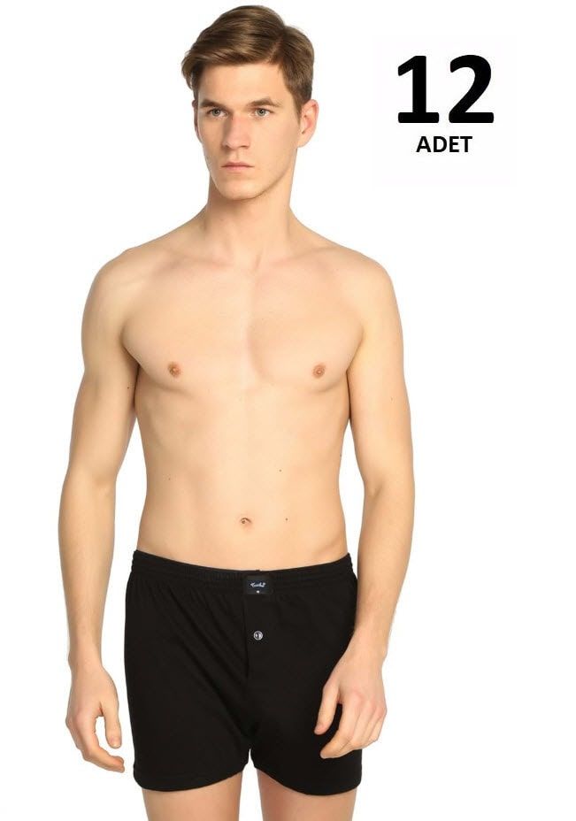 Tutku 0117 Erkek Havlu Bel Penye Düz Boxer 12'li SİYAH - S