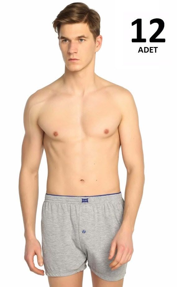 Tutku 0117 Erkek Havlu Bel Penye Düz Boxer 12'li GRİ - M