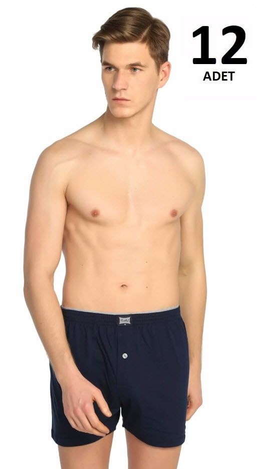 Tutku 0117 Erkek Havlu Bel Penye Düz Boxer 12'li LACİVERT - L