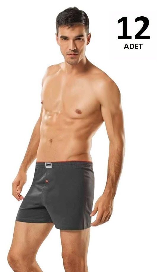 Tutku 0117 Erkek Havlu Bel Penye Düz Boxer 12'li FÜME - L