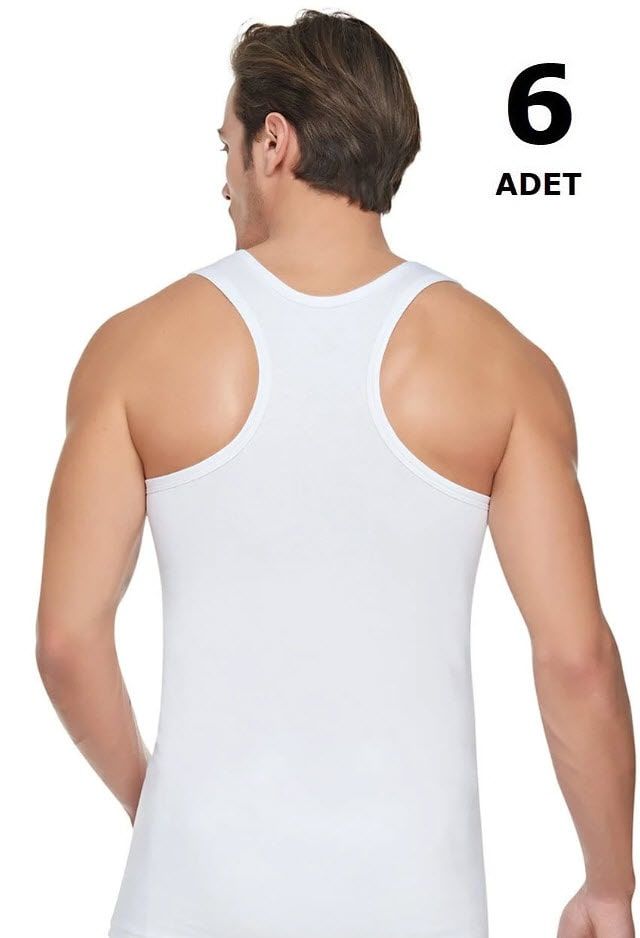 Tutku 0118 Erkek Ribana Spor (Rambo) Atlet  6 lı Siyah/Beyaz/Gri BEYAZ - S