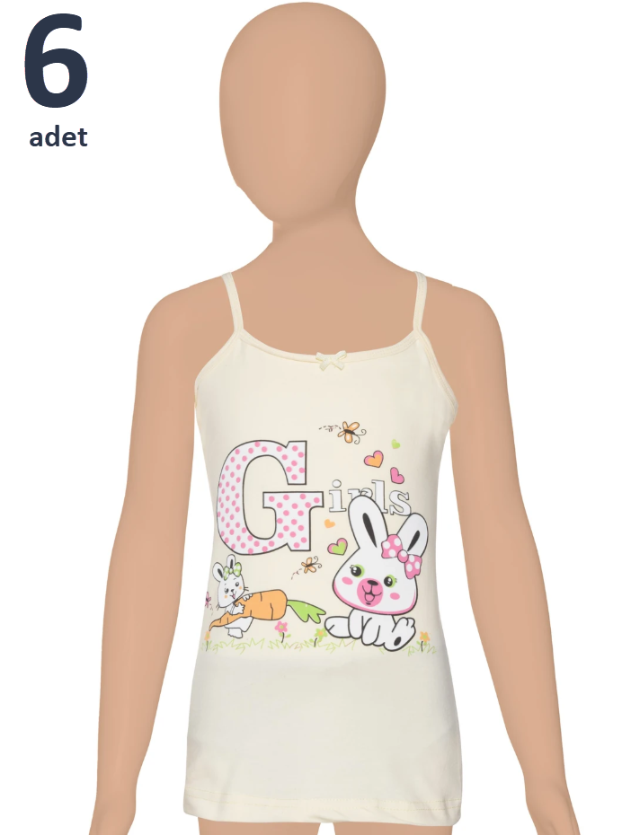 Gümüş Kız Çocuk Likralı Baskılı Atlet 6'lı 3100