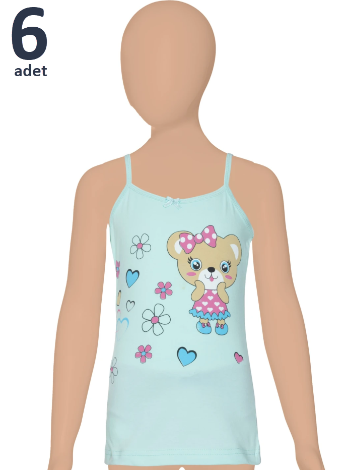 Gümüş Kız Çocuk Likralı Baskılı Atlet 6'lı 3100