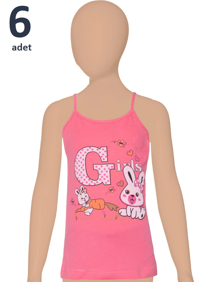 Gümüş Kız Çocuk Likralı Baskılı Atlet 6'lı 3100