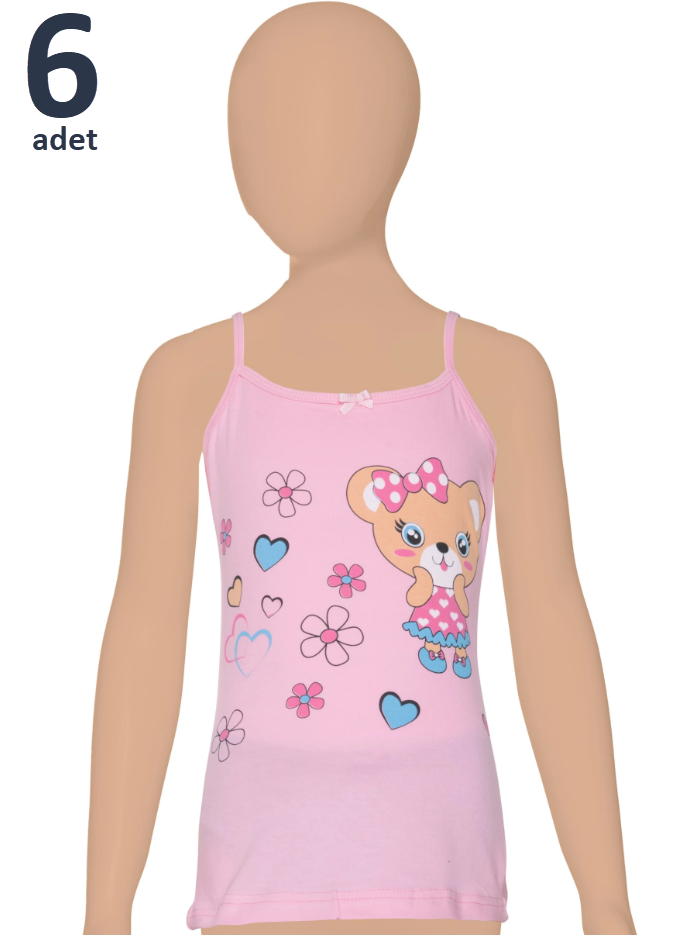 Gümüş Kız Çocuk Likralı Baskılı Atlet 6'lı 3100