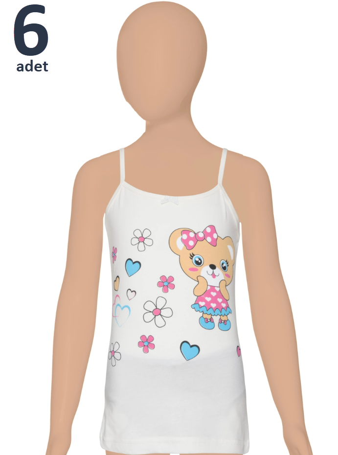 Gümüş Kız Çocuk Likralı Baskılı Atlet 6'lı 3100