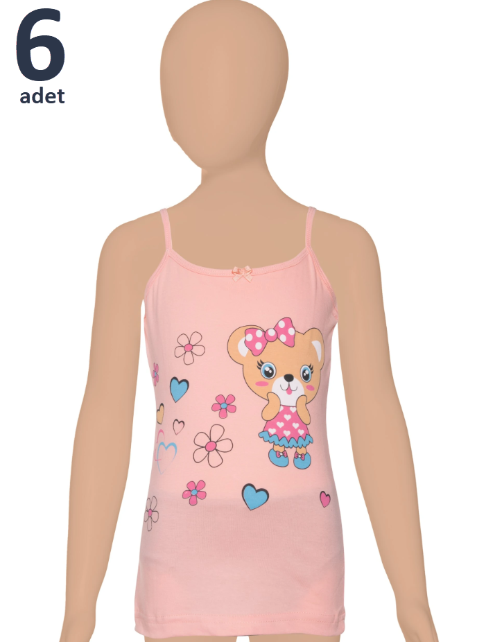 Gümüş Kız Çocuk Likralı Baskılı Atlet 6'lı 3100