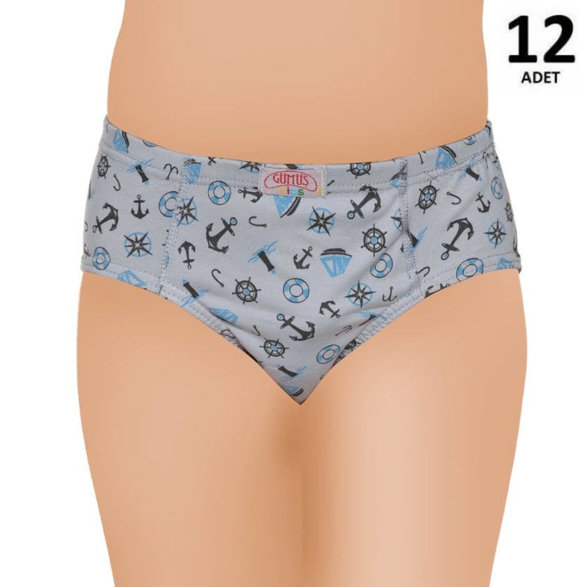 Gümüş  Erkek Çocuk Likralı Empirme Slip Külot 12'li 3090
