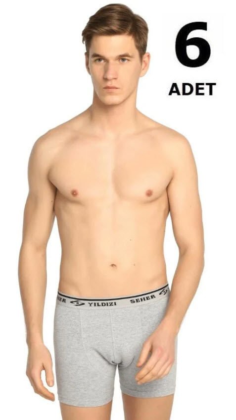 Seher Erkek Elastan Boxer 6'lı Siyah/Gri