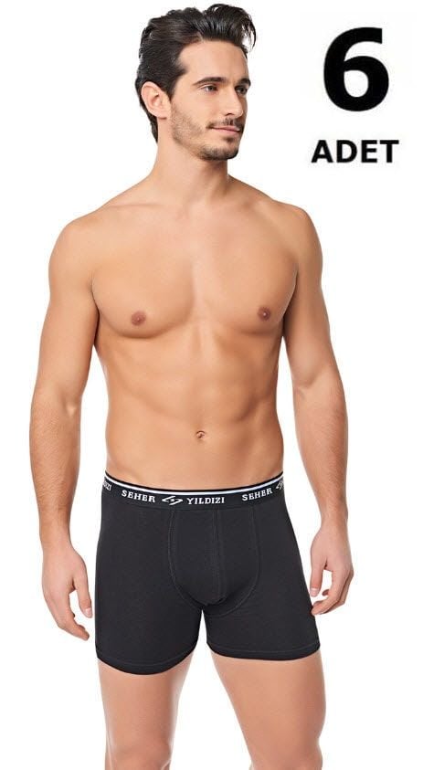 Seher Erkek Elastan Boxer 6'lı Siyah/Gri