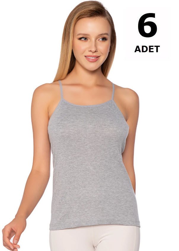 Tutku 0135 Kadın Ribana İp Askı Atlet 6'lı Beyaz/Siyah/Ten/Gri