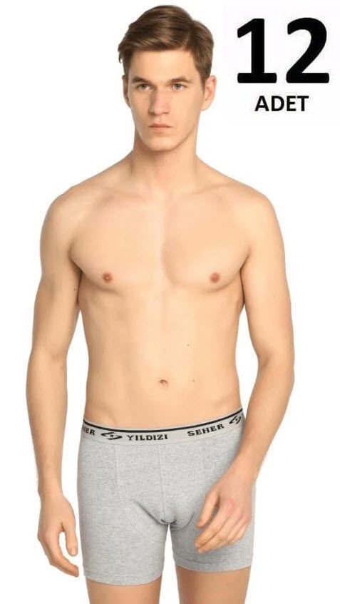 Seher Erkek Elastan Boxer 12'li Siyah/Gri
