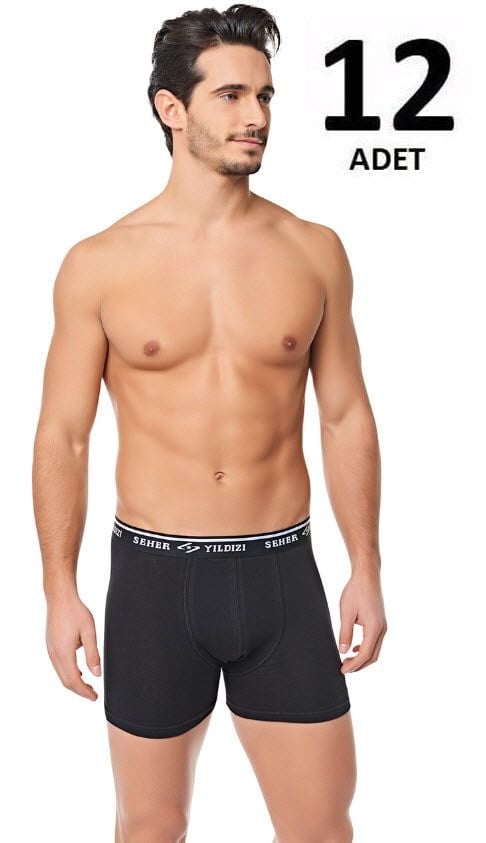 Seher Erkek Elastan Boxer 12'li Siyah/Gri