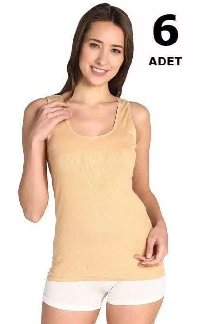 Tutku 0136 Tutku Kadın Ribana Geniş Askı Atlet  6'lı Beyaz/Siyah/Ten/Gri