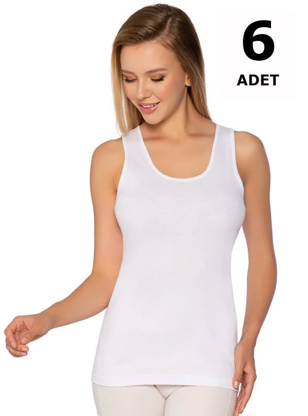 Tutku 0136 Tutku Kadın Ribana Geniş Askı Atlet  6'lı Beyaz/Siyah/Ten/Gri BEYAZ - XS