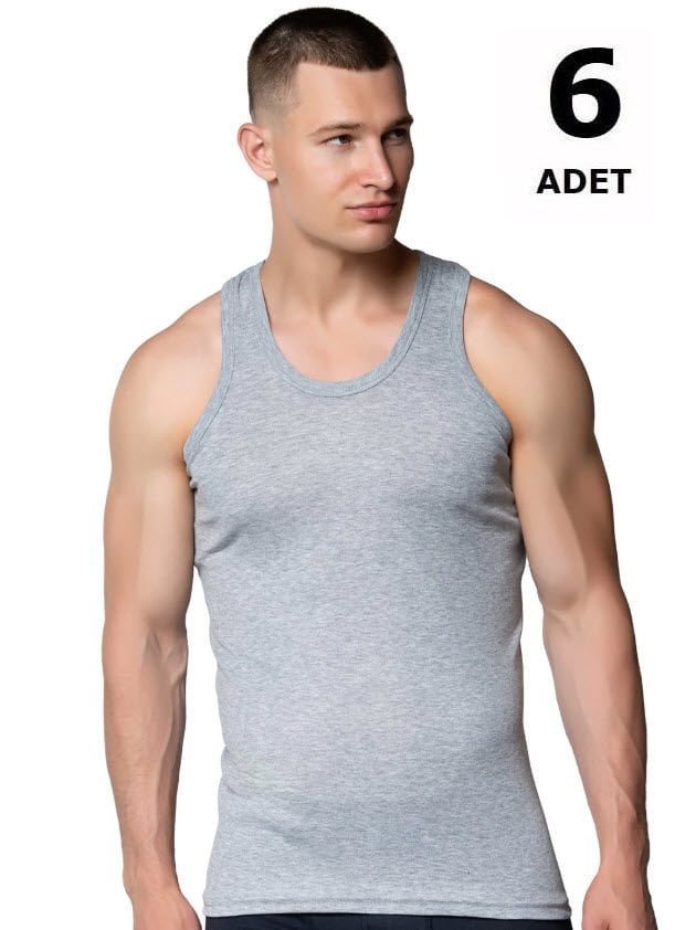 Sedef Yıldızı Erkek Penye Renkli Atlet 6' lı 1007 Siyah/Gri