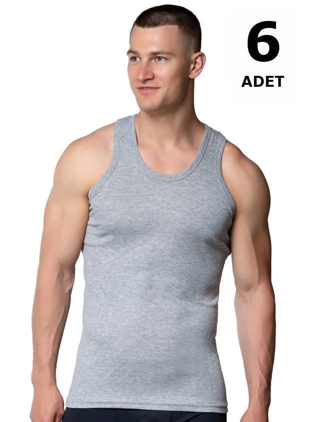 Sedef Yıldızı Erkek Penye Renkli Atlet 6' lı 1007 Siyah/Gri