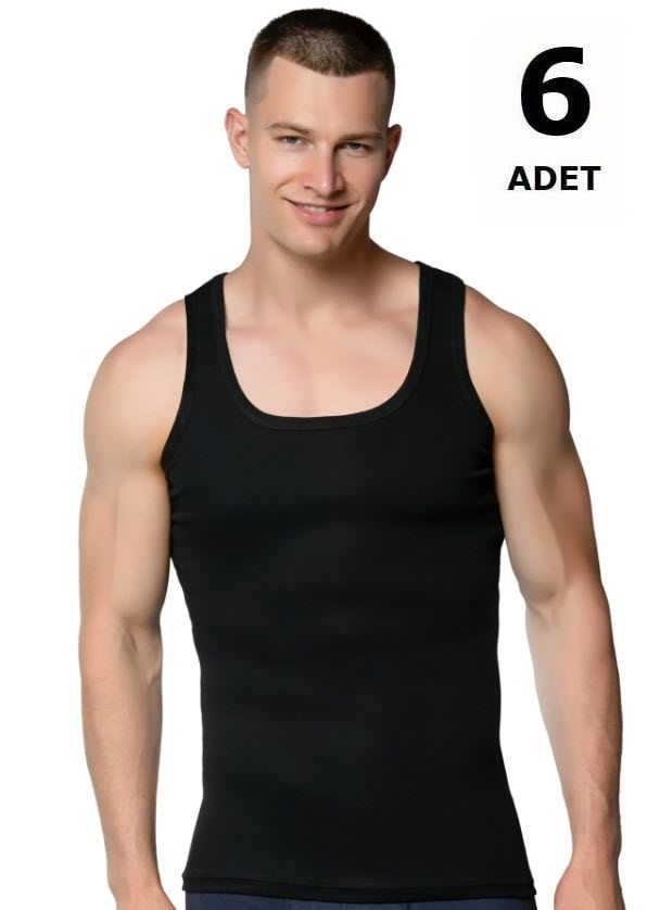 Sedef Yıldızı Erkek Penye Renkli Atlet 6' lı 1007 Siyah/Gri