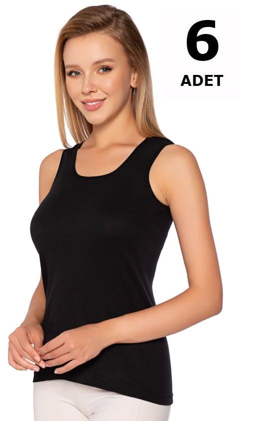 Tutku 0136 Tutku Kadın Ribana Geniş Askı Atlet  6'lı Beyaz/Siyah/Ten/Gri SİYAH - S