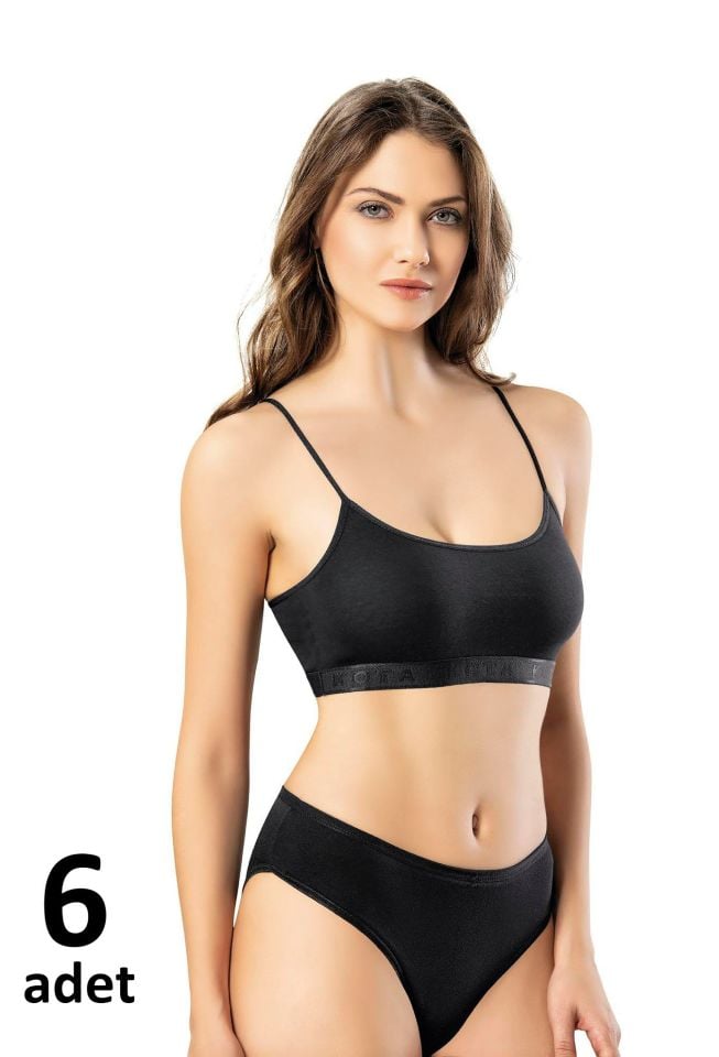 KOTA BAYAN İP ASKILI PEDLİ BÜSTİYER Siyah/Beyaz/Ten 6'lı  K6312