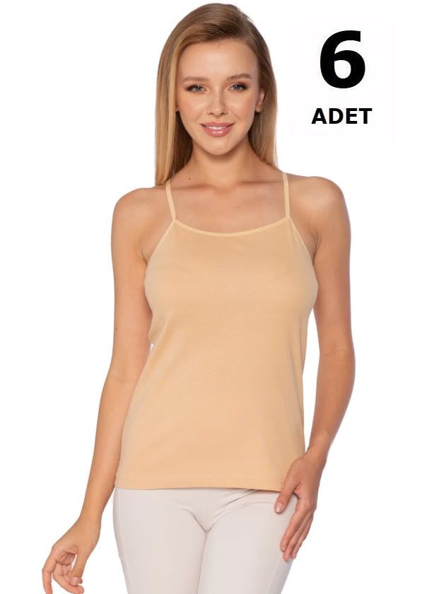 Tutku 0136 Tutku Kadın Ribana Geniş Askı Atlet  6'lı Beyaz/Siyah/Ten/Gri TEN - S