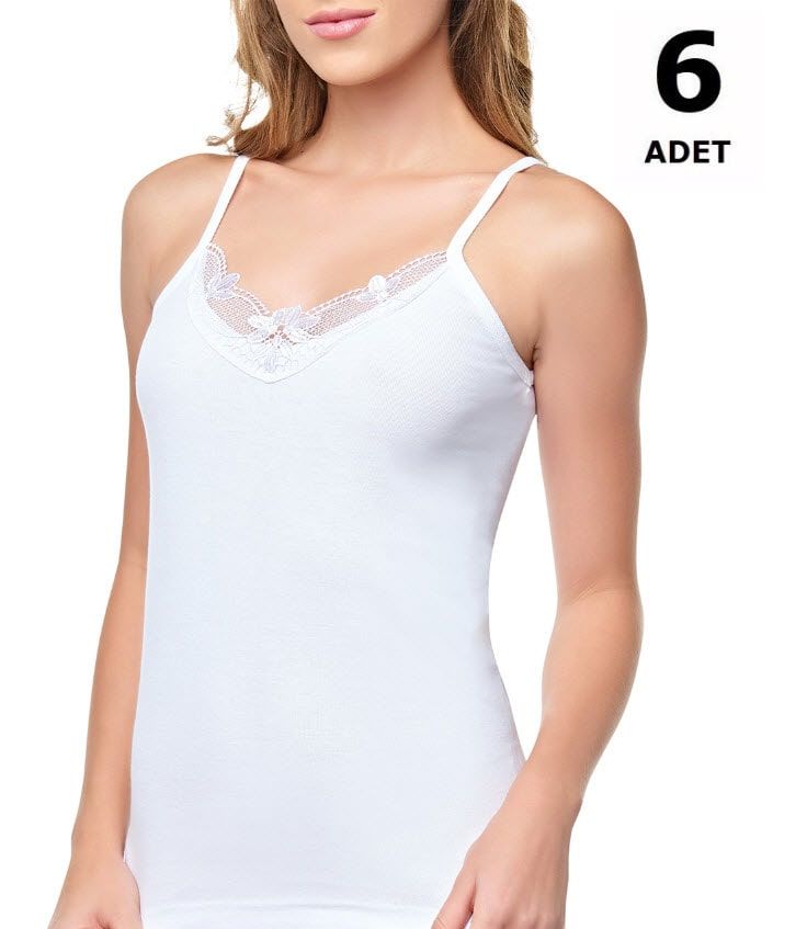 Tutku 0139 Tutku Ribana Kadın İp Askılı Güpürlü Atlet 6'lı