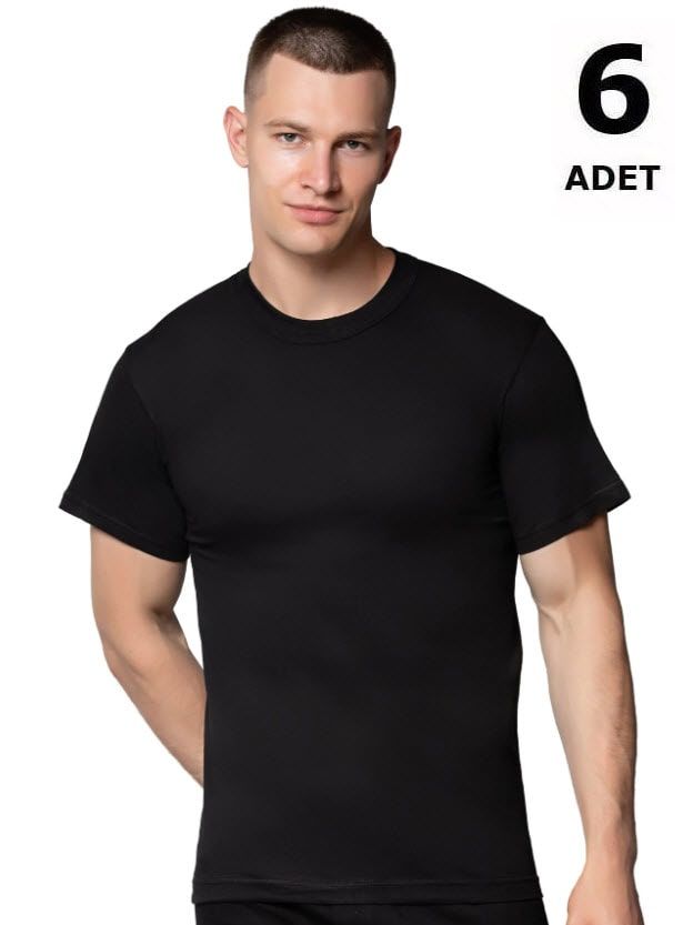 Sedef Yıldızı Erkek Penye Renkli Sıfır Yaka 6'lı 1008 Gri/Siyah/Askeri Yeşil