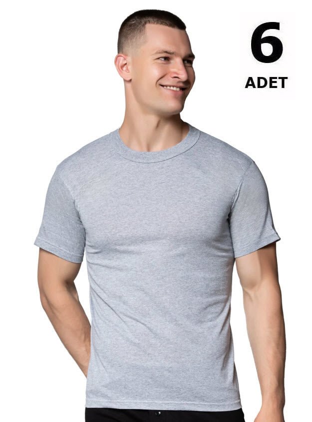 Sedef Yıldızı Erkek Penye Renkli Sıfır Yaka 6'lı 1008 Gri/Siyah/Askeri Yeşil