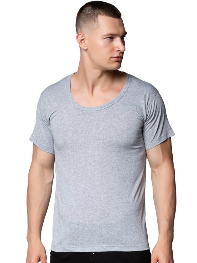 Sedef Yıldızı Erkek Penye Renkli Bisiklet Yaka 1009 Gri/Askeri Yeşil/Saks