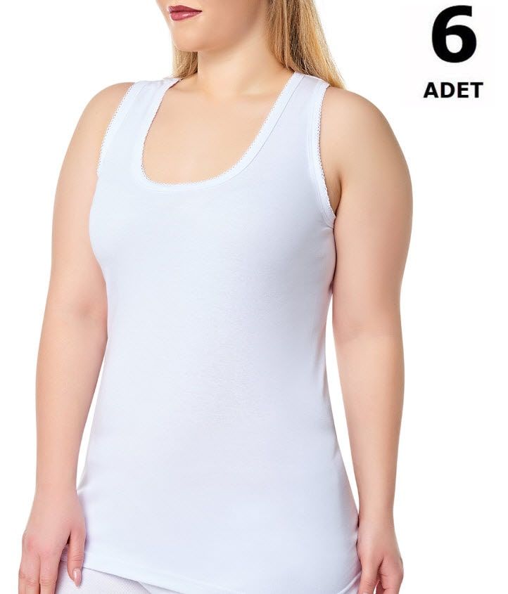 Tutku 0142 Tutku Kroşetalı Geniş Askı Bayan Atlet 6'lı BEYAZ - L