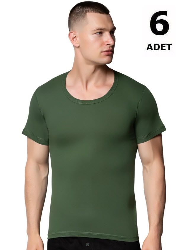 Sedef Yıldızı Erkek Penye Renkli Bisiklet Yaka 6'lı 1009 Gri/Askeri Yeşil/Saks